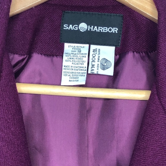 SAG HARBOR Blazer Burgundy Wine Purple Wool Jacket Cardigan Coat Zip Front Sz 18 - Picture 3 of 9